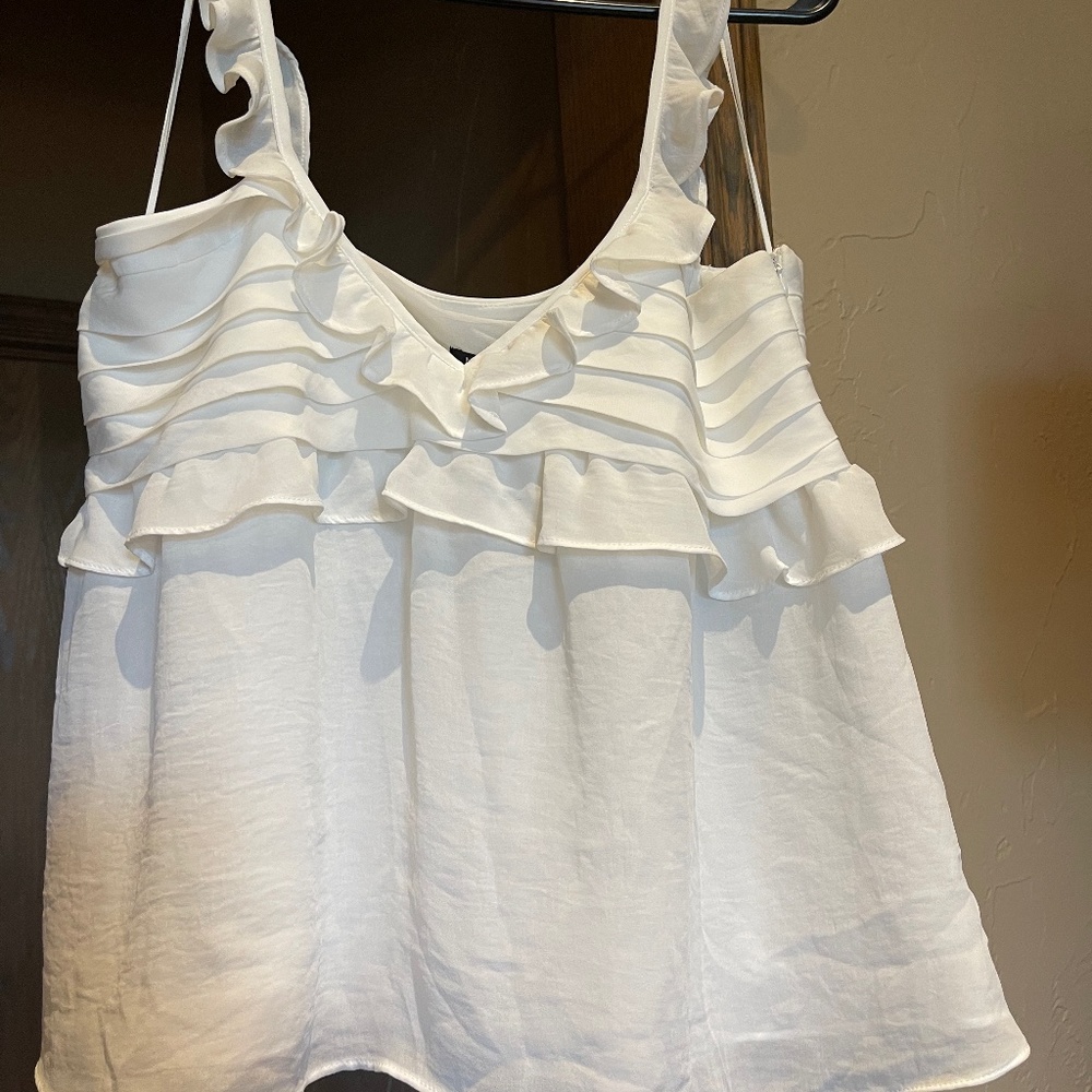MNG White Flowy ruffle top - L - NWT